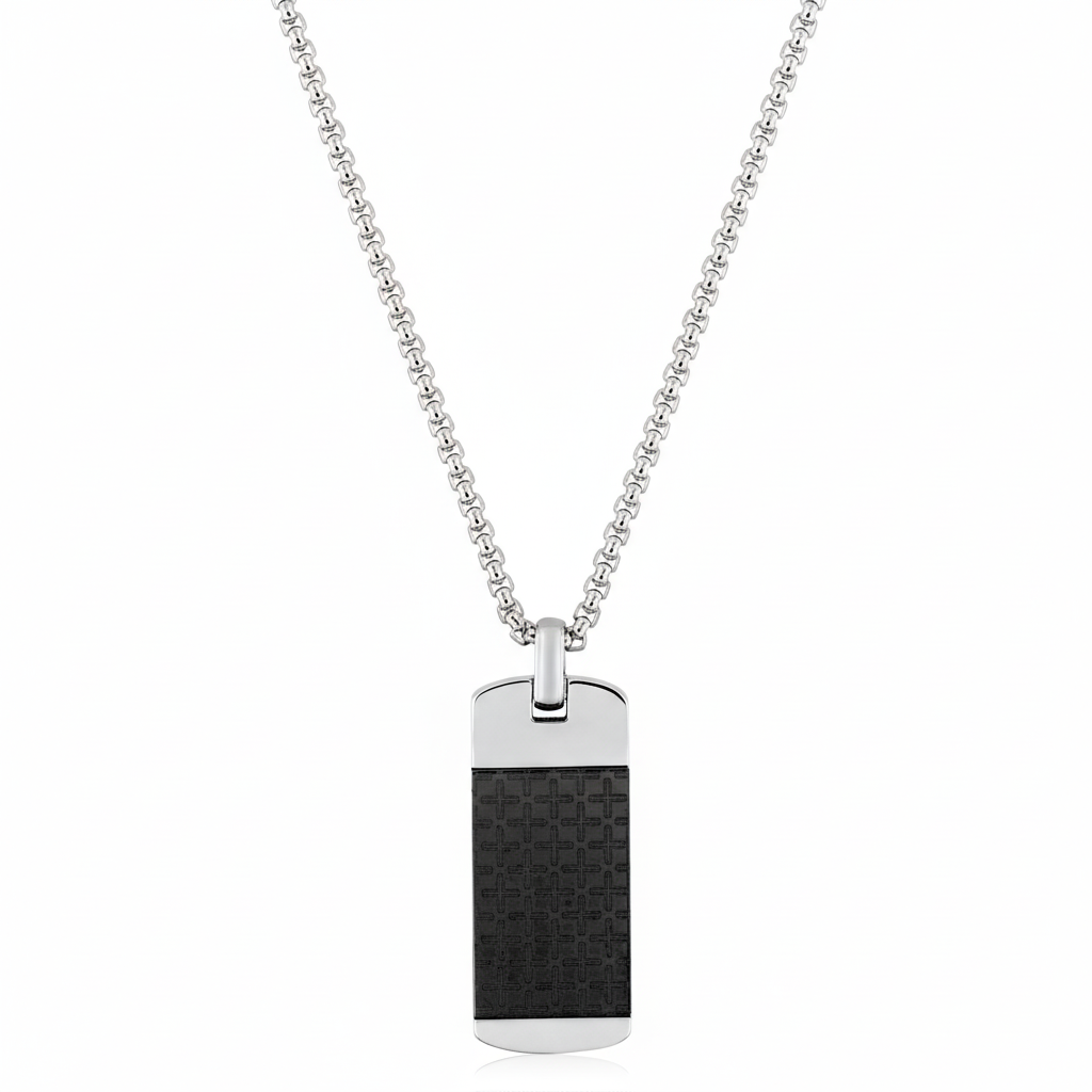 Collier Homme Acier IP blanc,noir Longueur 50cm - Collier