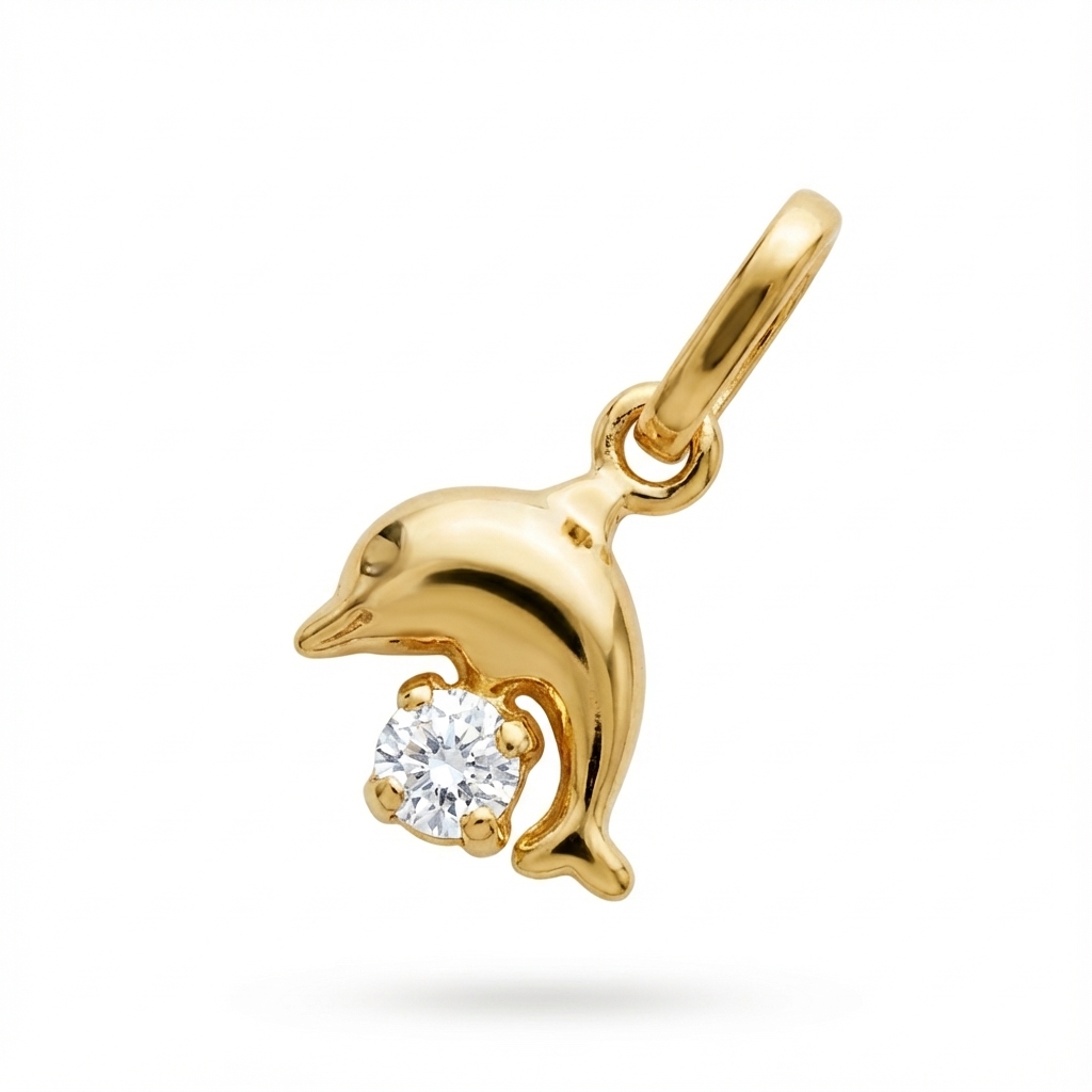 Pendentif Fille Plaqué Or Cristal Dauphin - Pendentif
