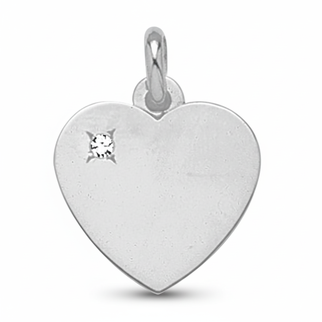 Pendentif Or Blanc 18k Diamant 0.03ct Coeur