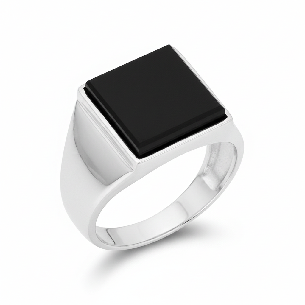 Chevalière Homme Argent Rhodié Onyx