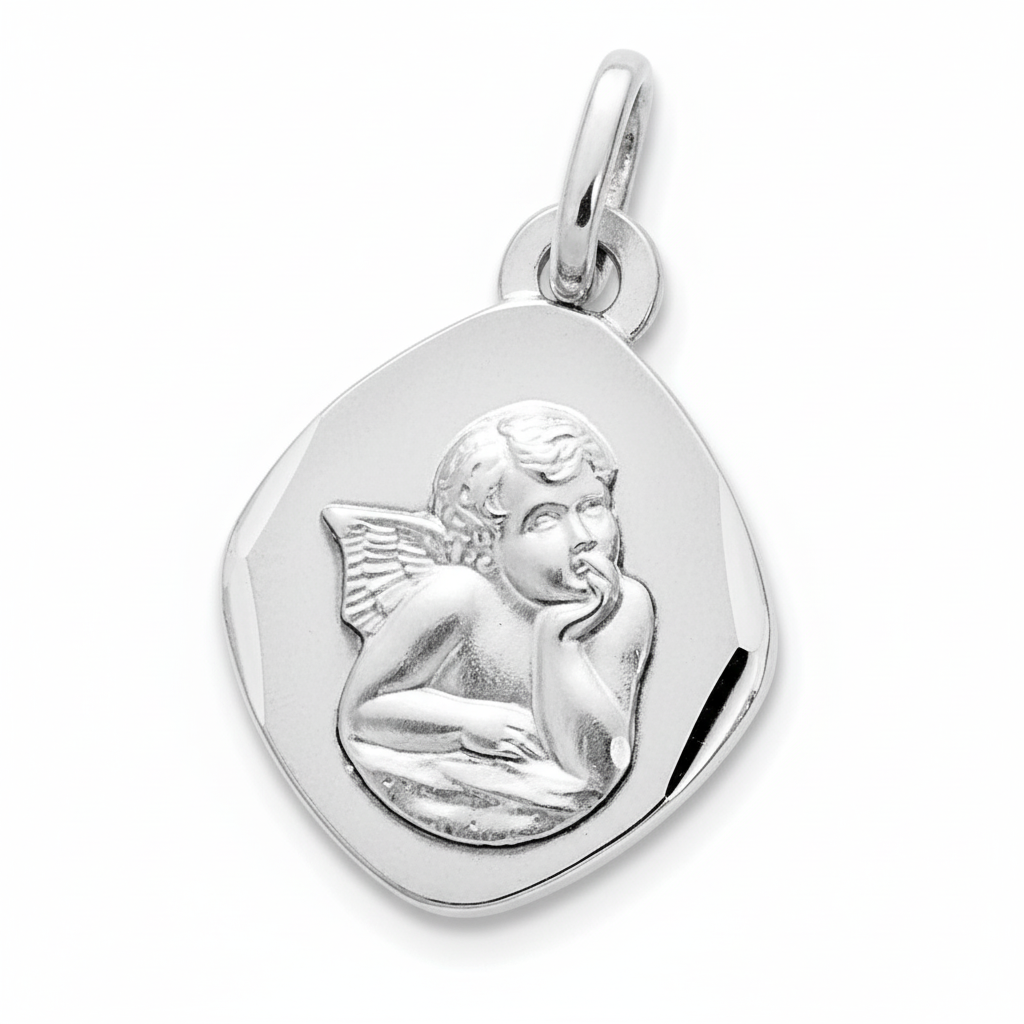 Pendentif Médaille Or Blanc 18k Ange de Raphaël