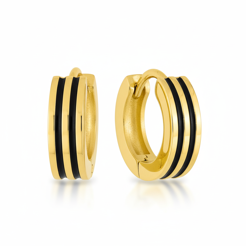 Boucles d'oreilles Créoles Homme Acier Doré IP blanc,noir Diamètre 13mm - Boucles d'oreilles