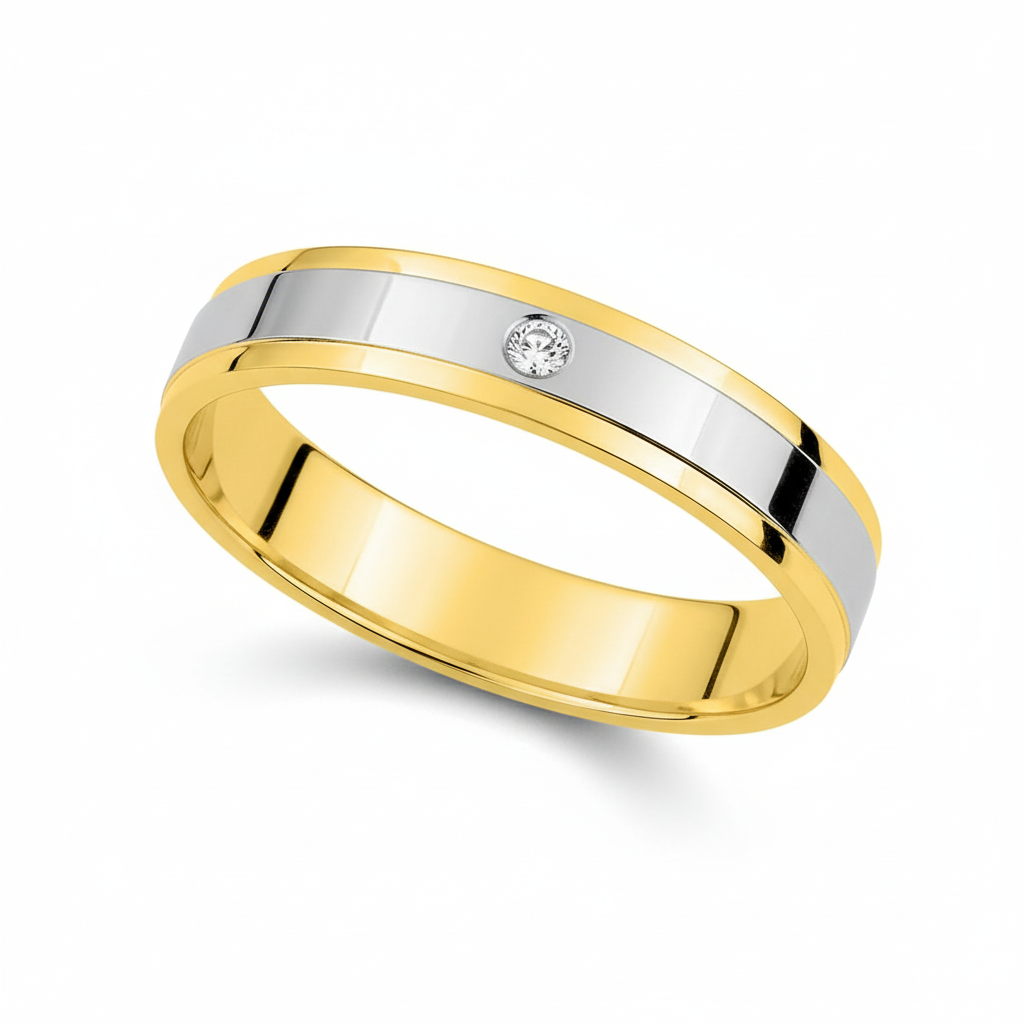 Alliance Or 18k Rhodié Largeur 3.5mm Diamant 0.02ct GH SI