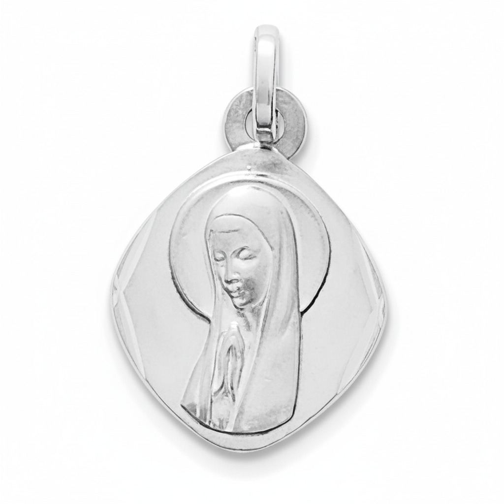 Pendentif Médaille Or Blanc 18k Vierge Marie