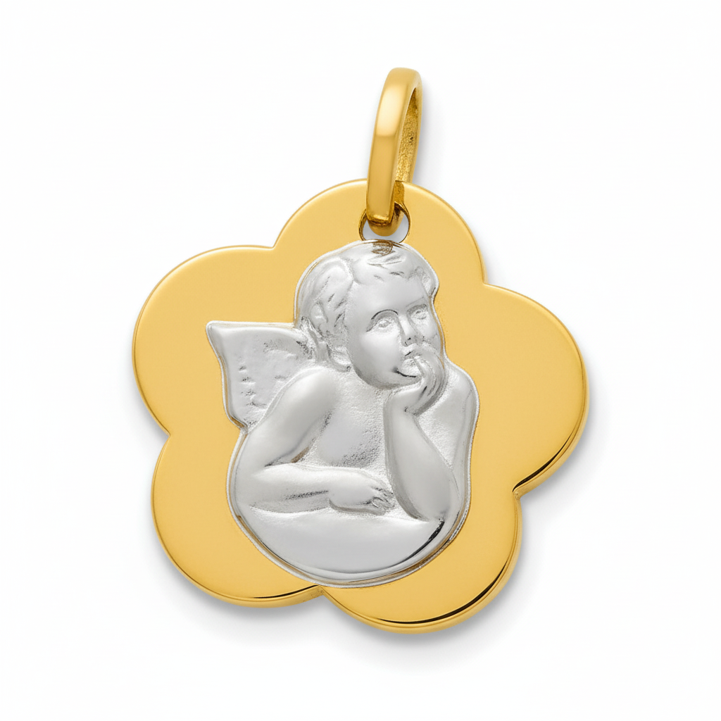 Pendentif Médaille Plaqué Or Rhodié Ange de Raphaël - Pendentif