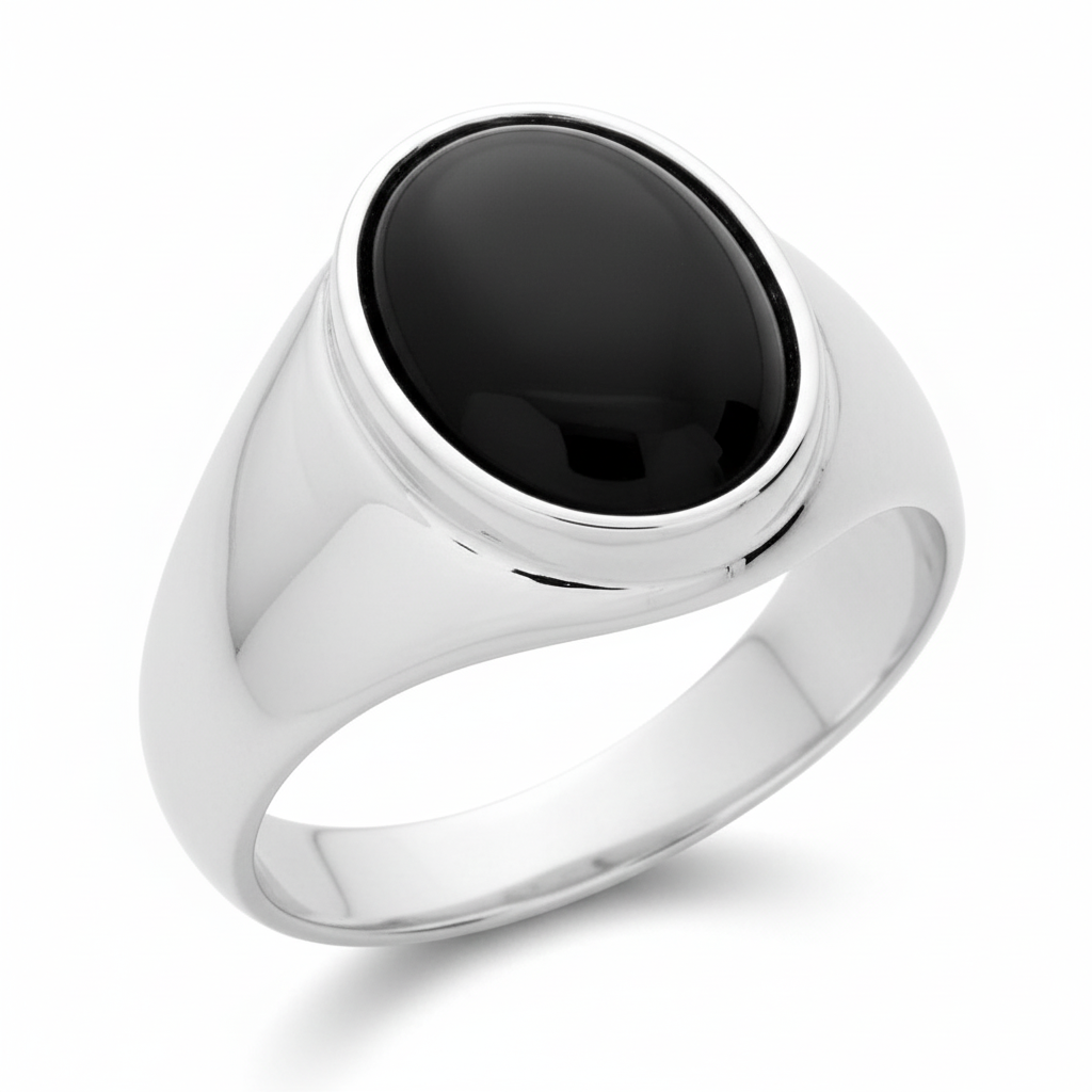 Chevalière Homme Argent Rhodié Onyx