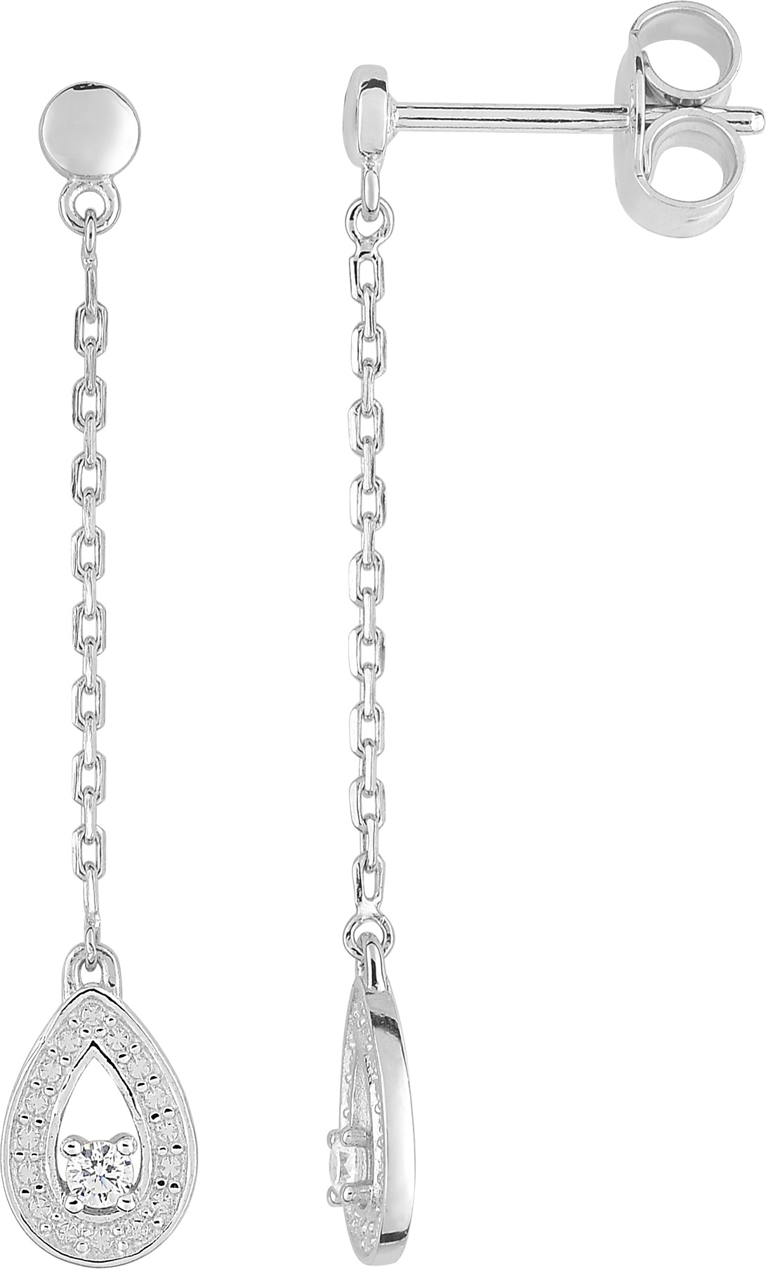 Boucles d'oreilles Pendantes Argent Rhodié Zirconium Plume
