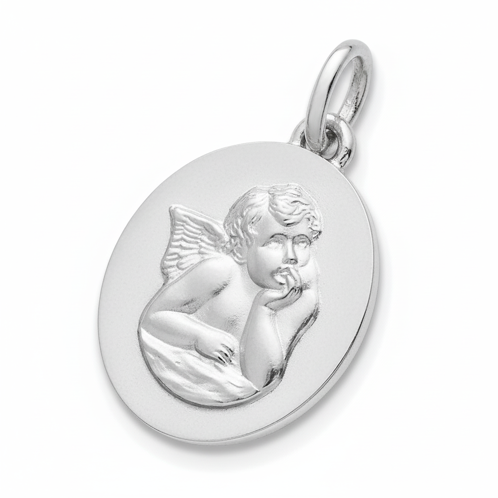 Pendentif Médaille Or Blanc 18k Ange de Raphaël
