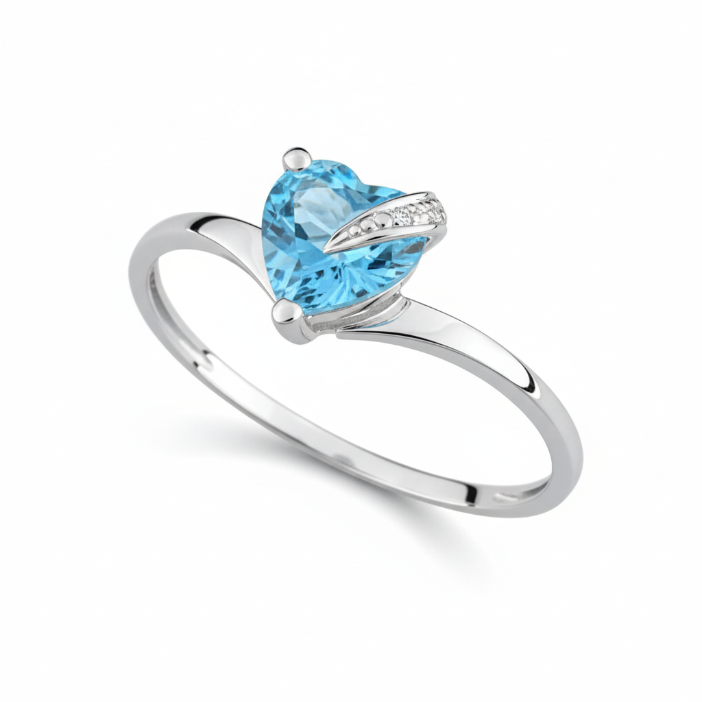 Bague Or Blanc 18k bleu Topaze Coeur