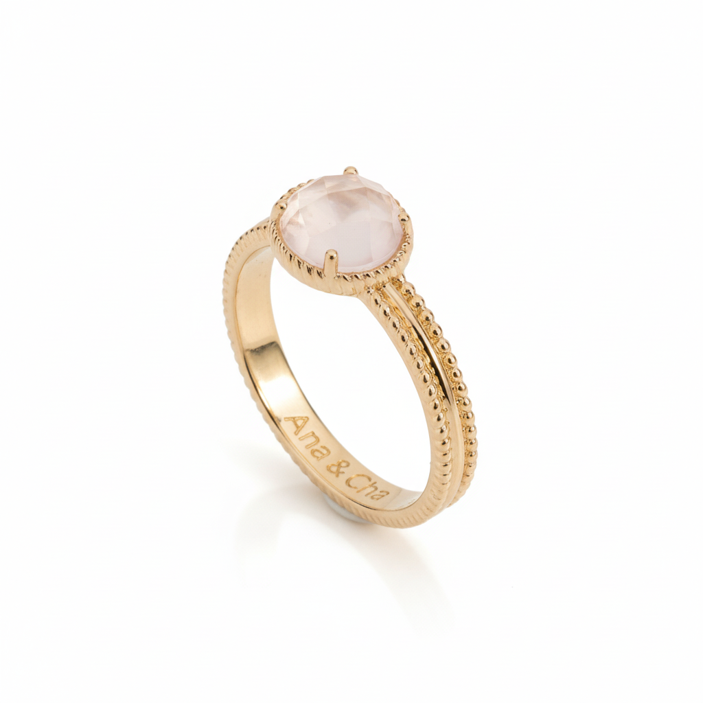 Bague Plaqué Or Quartz Rose