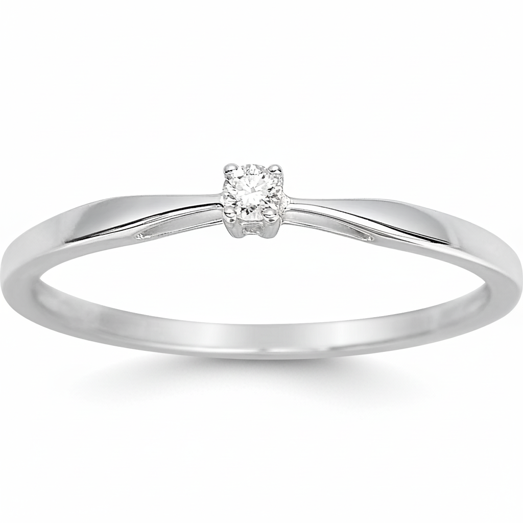 Bague Solitaire Or Blanc 18k Diamant 0.04ct GH P1 - Bague