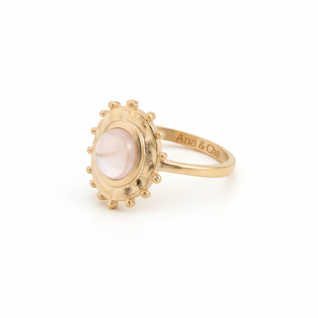 Bague Plaqué Or Quartz Rose