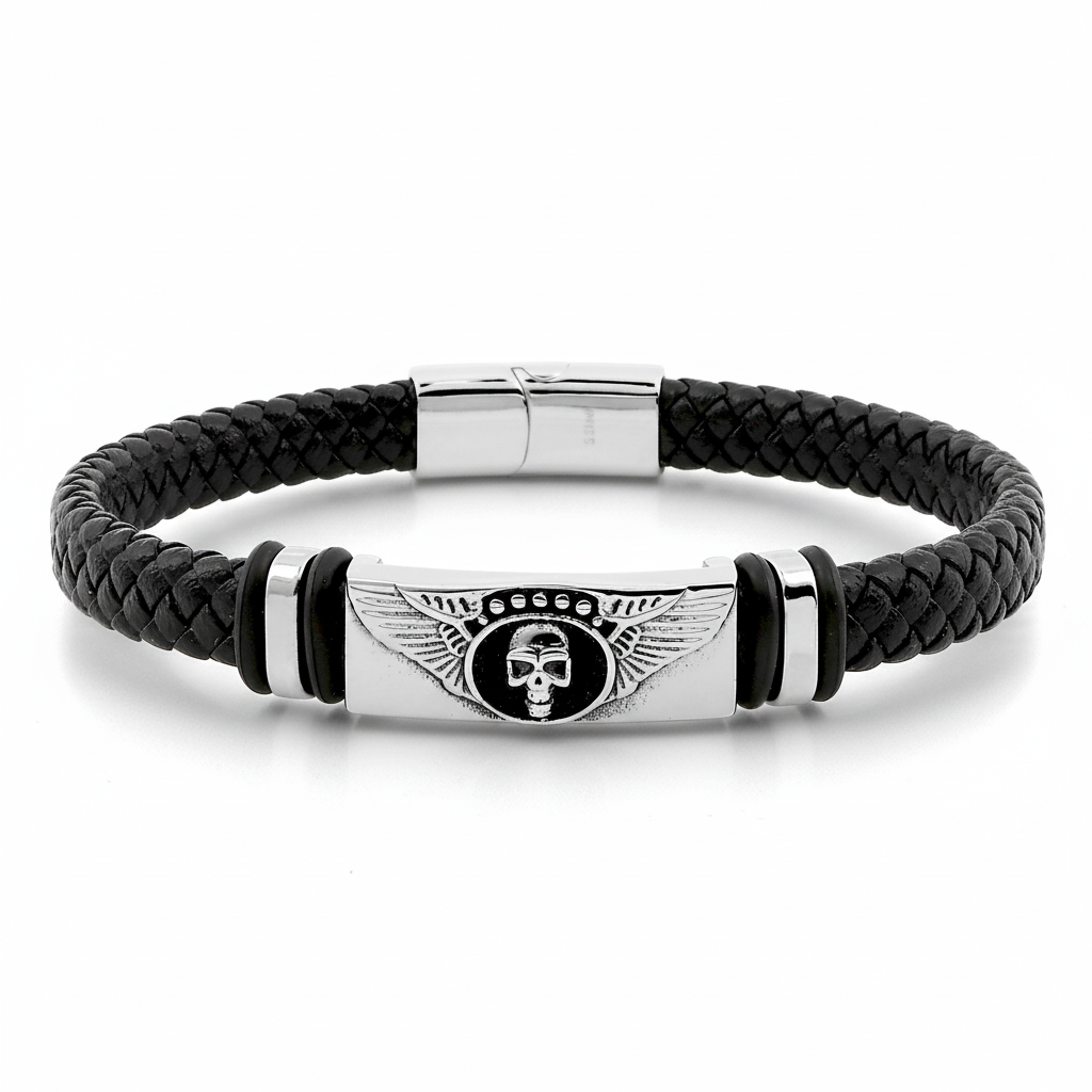 Bracelet Homme Acier Longueur 20cm Tête de Mort - Bracelet