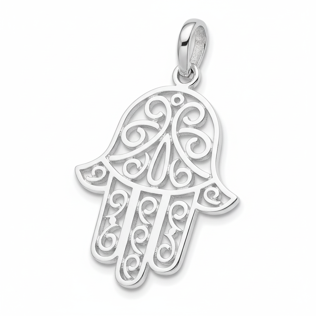 Pendentif Parchemin Argent Rhodié Main de Fatma