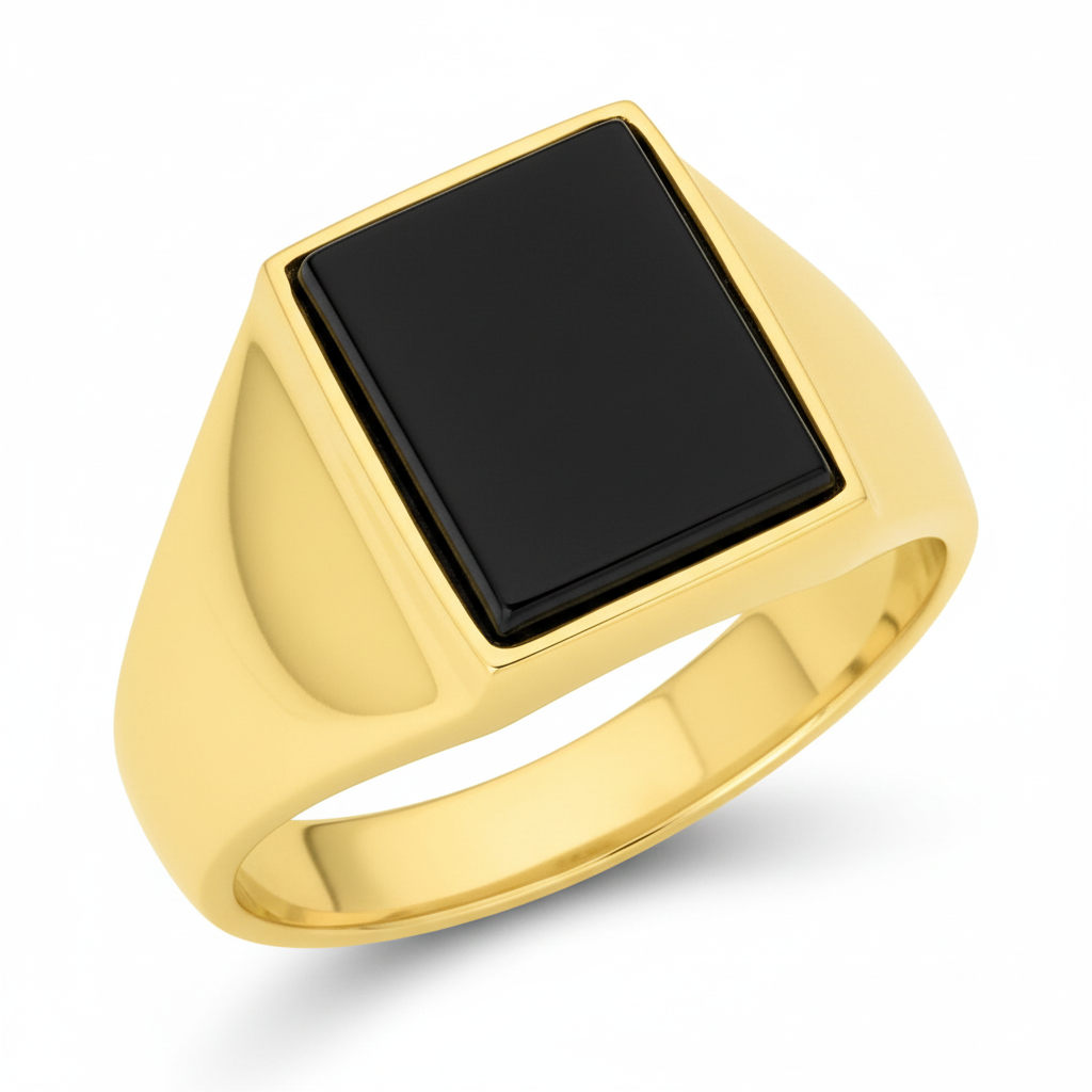 Chevalière Homme Plaqué Or Onyx - Bague