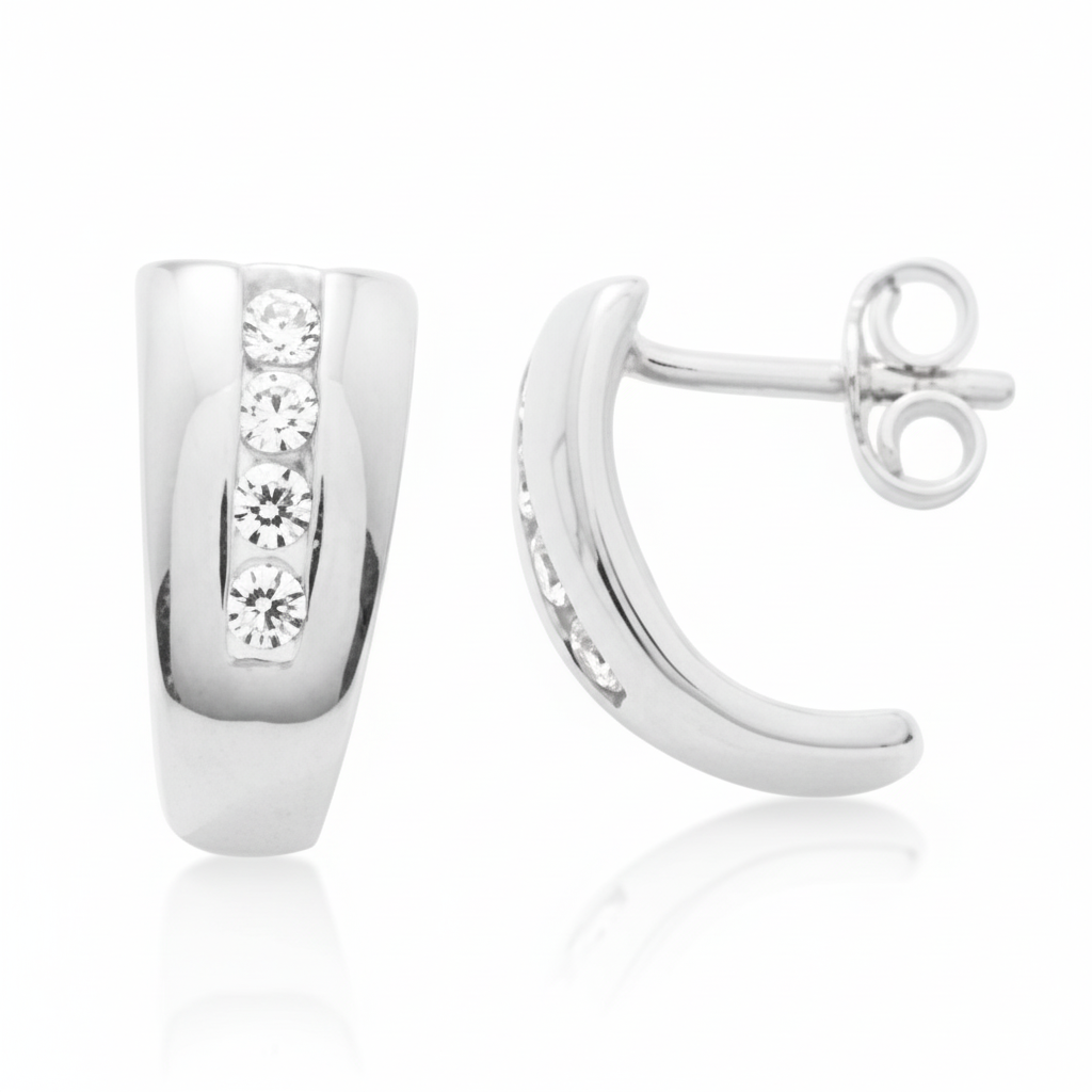 Boucles d'oreilles Demi-créoles Argent Rhodié Zirconium - Boucles d'oreilles