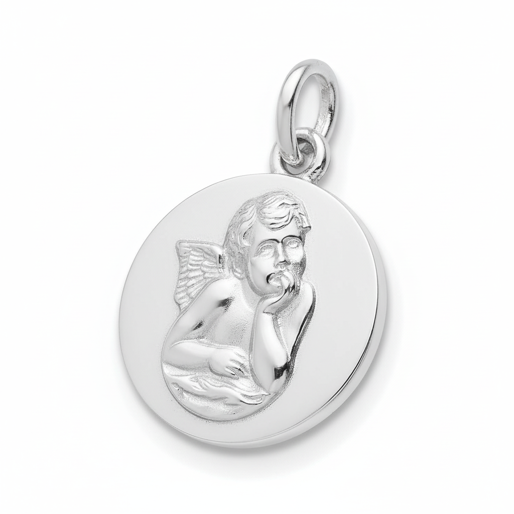 Pendentif Médaille Or Blanc 18k Ange de Raphaël