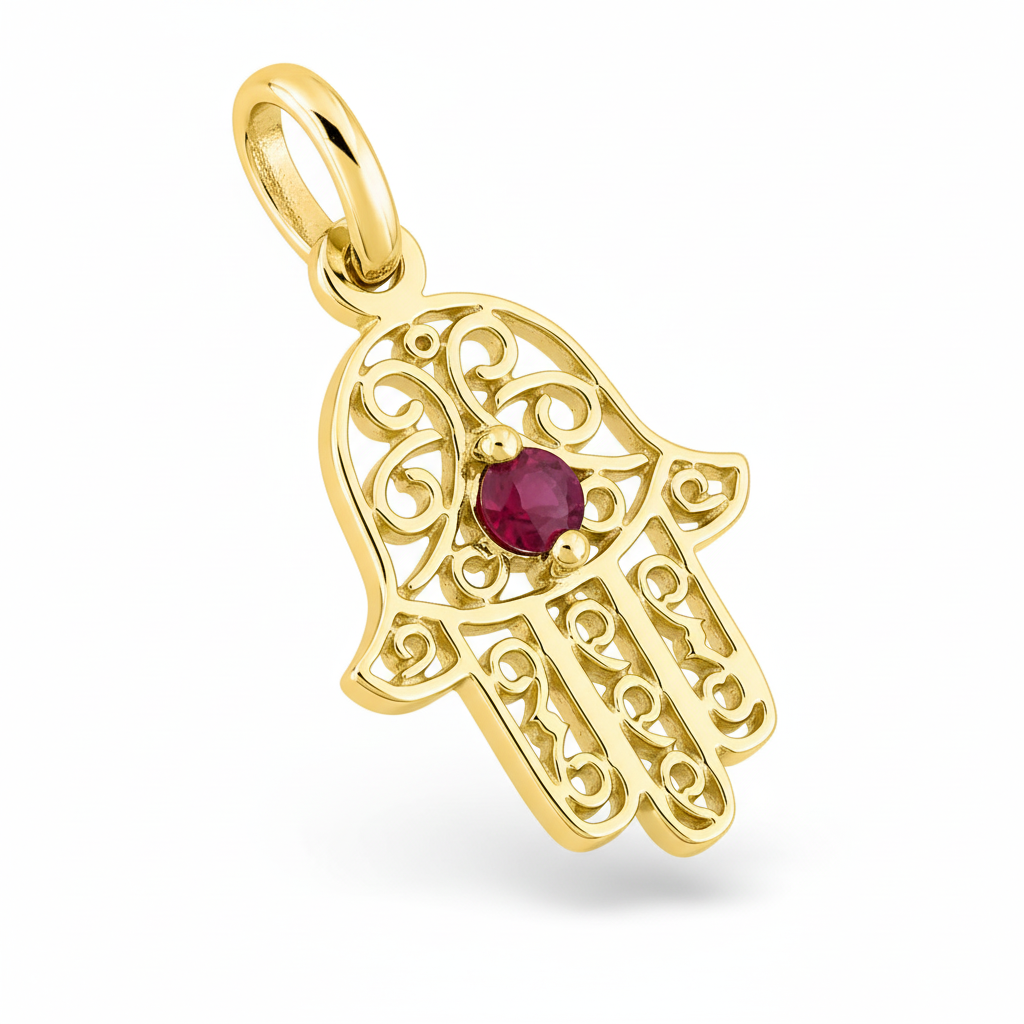 Pendentif Or 18k Rubis Main de Fatma