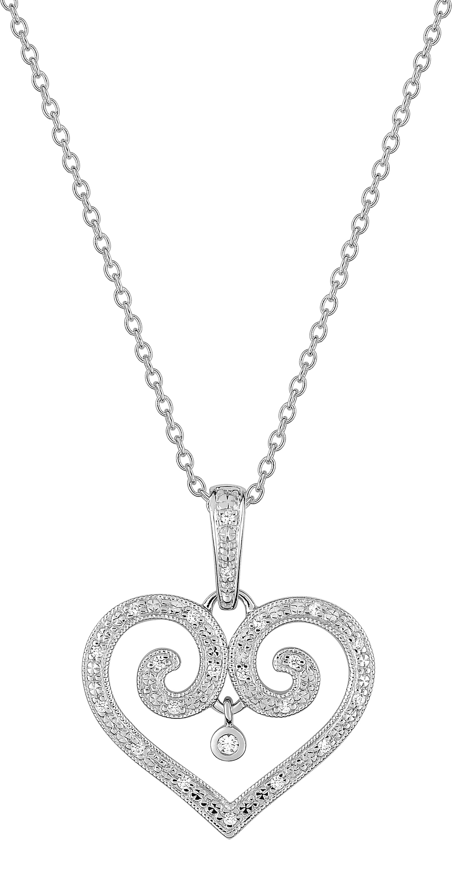 Collier Or Blanc 18k Longueur 40cm Diamant 0.10ct GH SI Coeur
