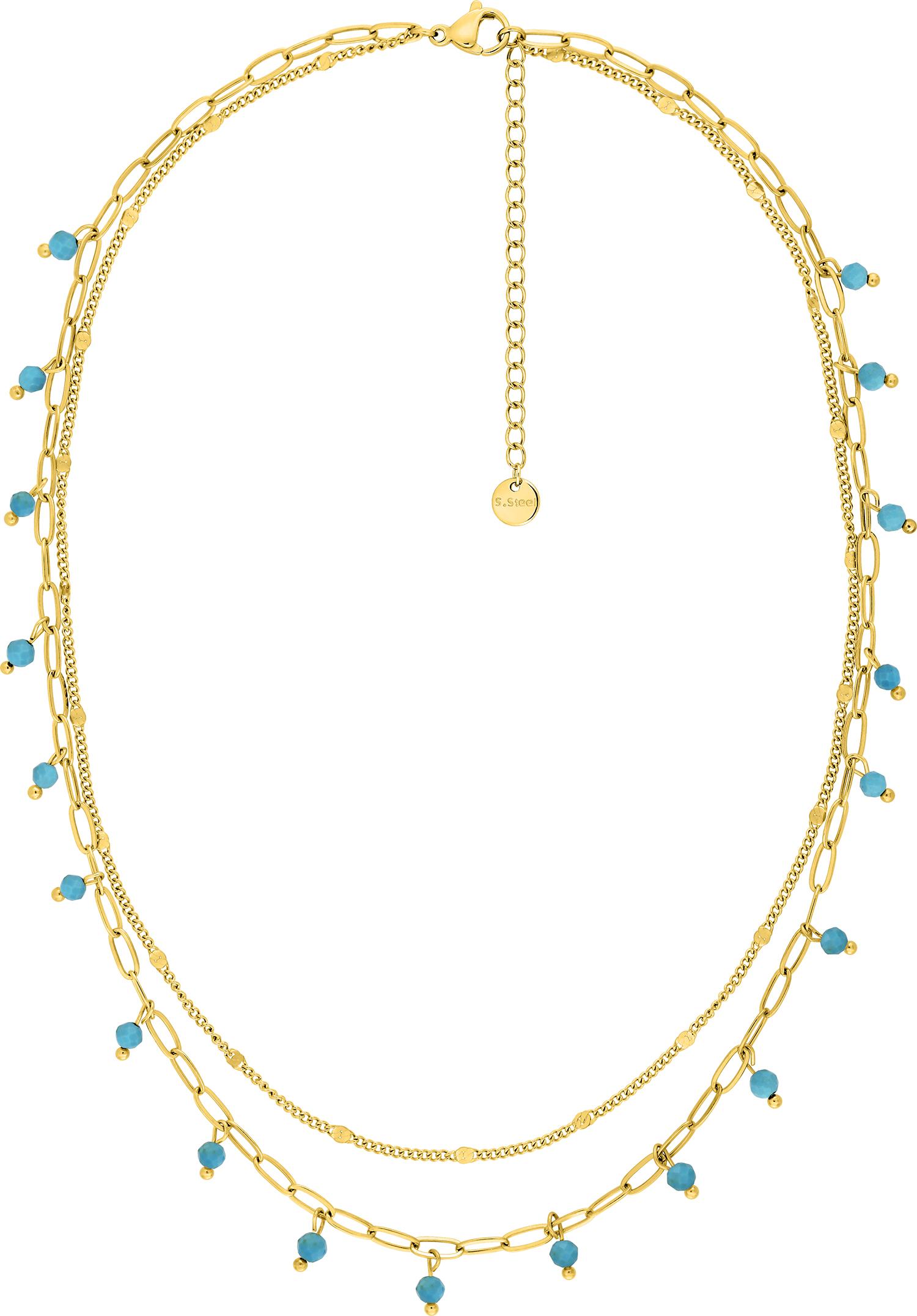 Collier Acier Doré Turquoise - Collier en Acier - Bijoux en Vogue