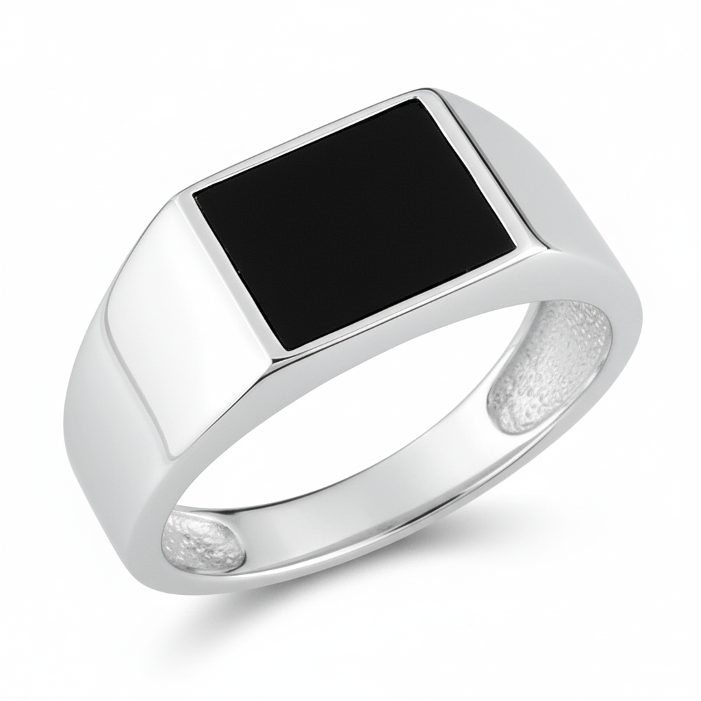 Chevalière Homme Argent Rhodié Onyx - Bague