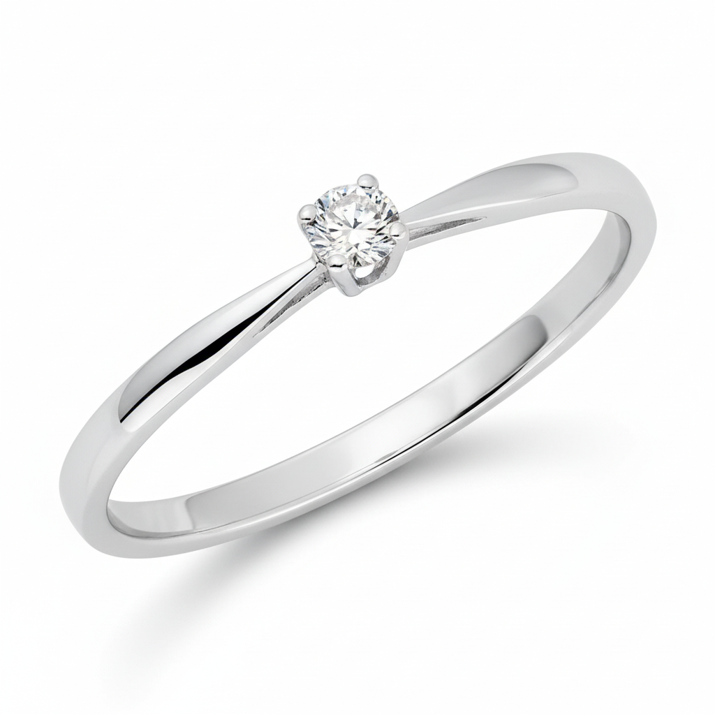 Bague Solitaire Or Blanc 18k Diamant 0.08ct GH P1 - Bague