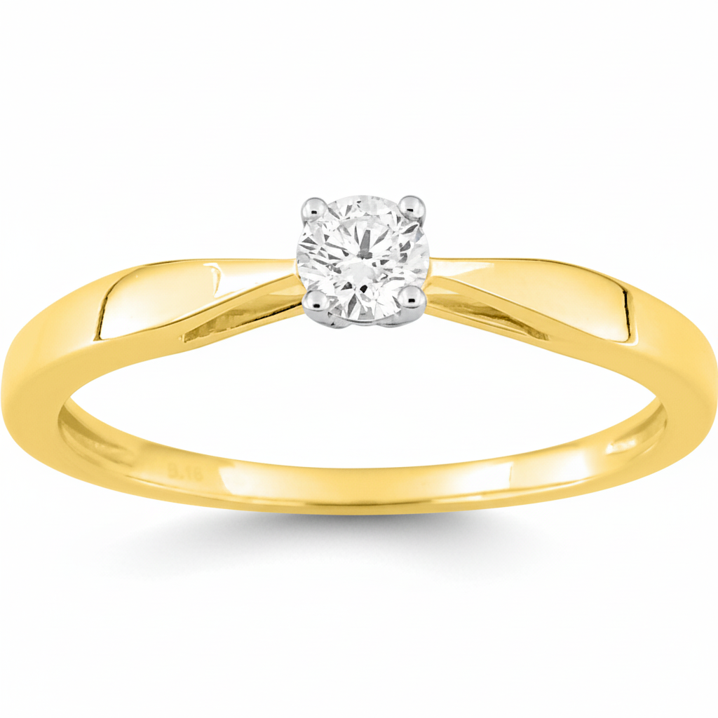 Bague Solitaire Or 18k Diamant 0.18ct GH SI - Bague