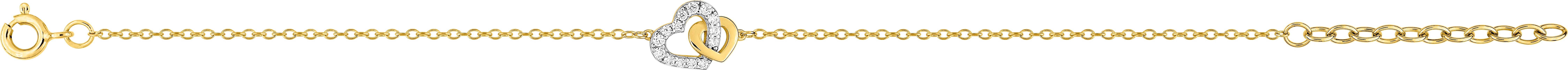 Bracelet Plaqué Or Rhodié Longueur 16cm Zirconium Coeur