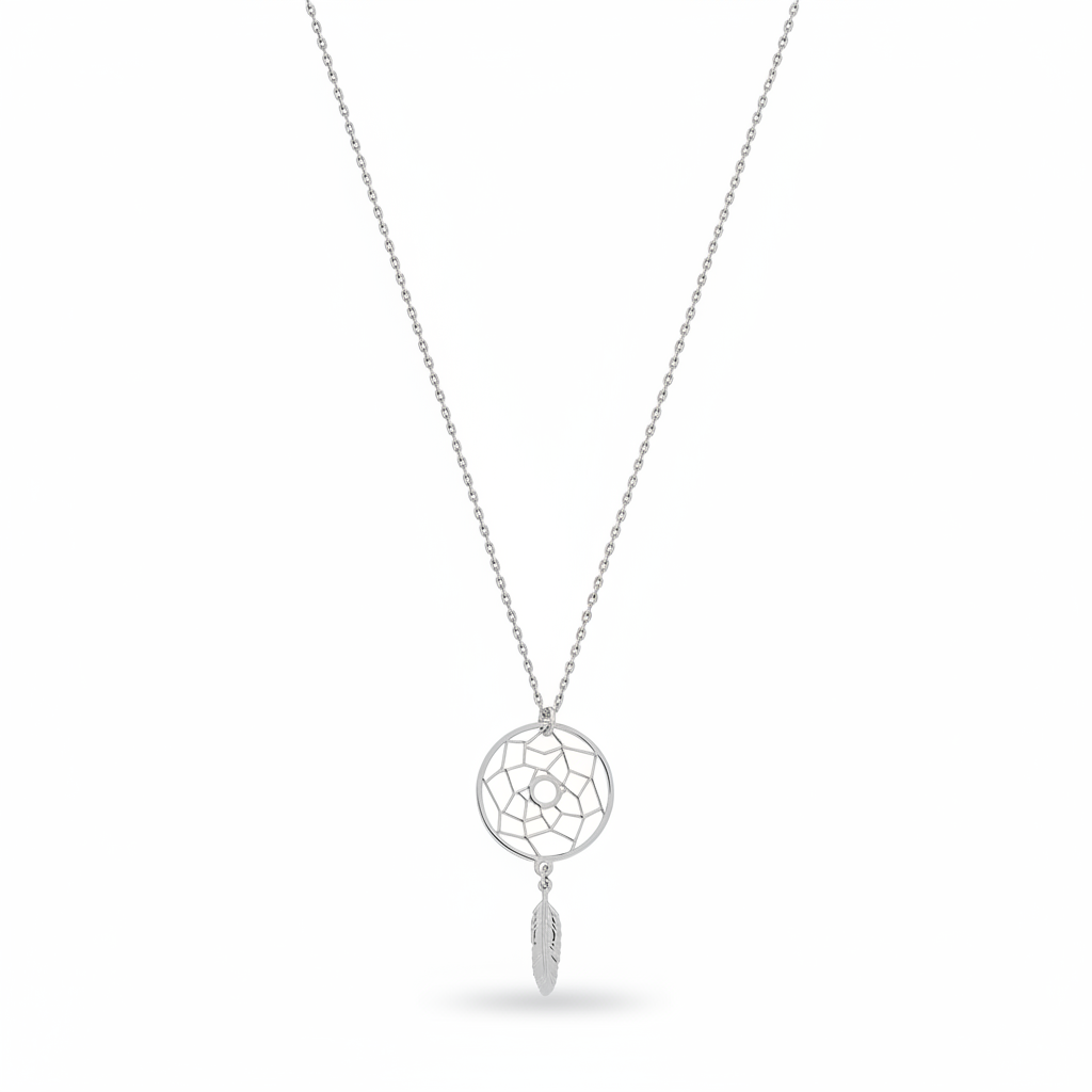 Collier Argent Rhodié Longueur 42cm Plume - Collier