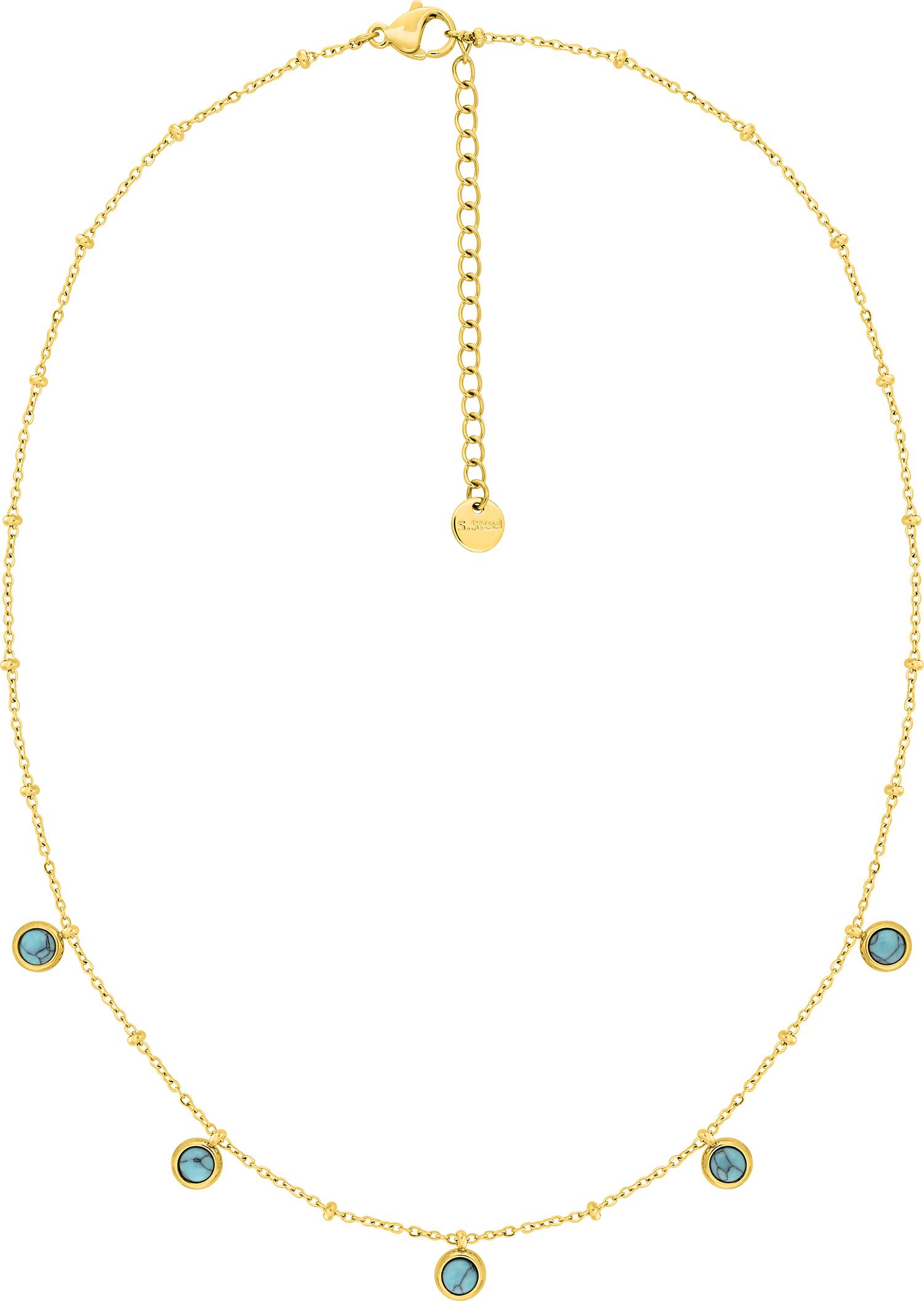 Collier Acier Doré Turquoise - Collier en Acier - Bijoux en Vogue