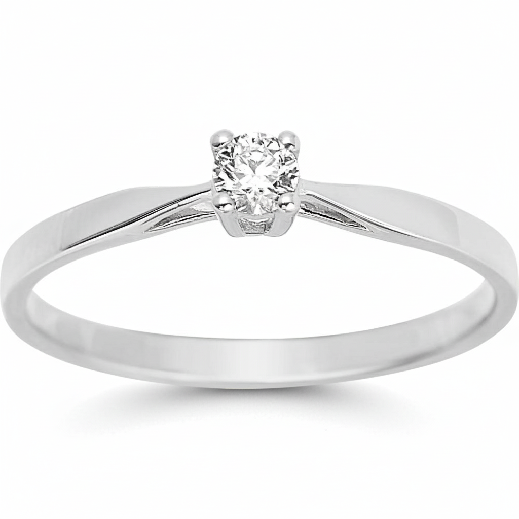 Bague Solitaire Or Blanc 18k Diamant 0.1ct GH P1 - Bague