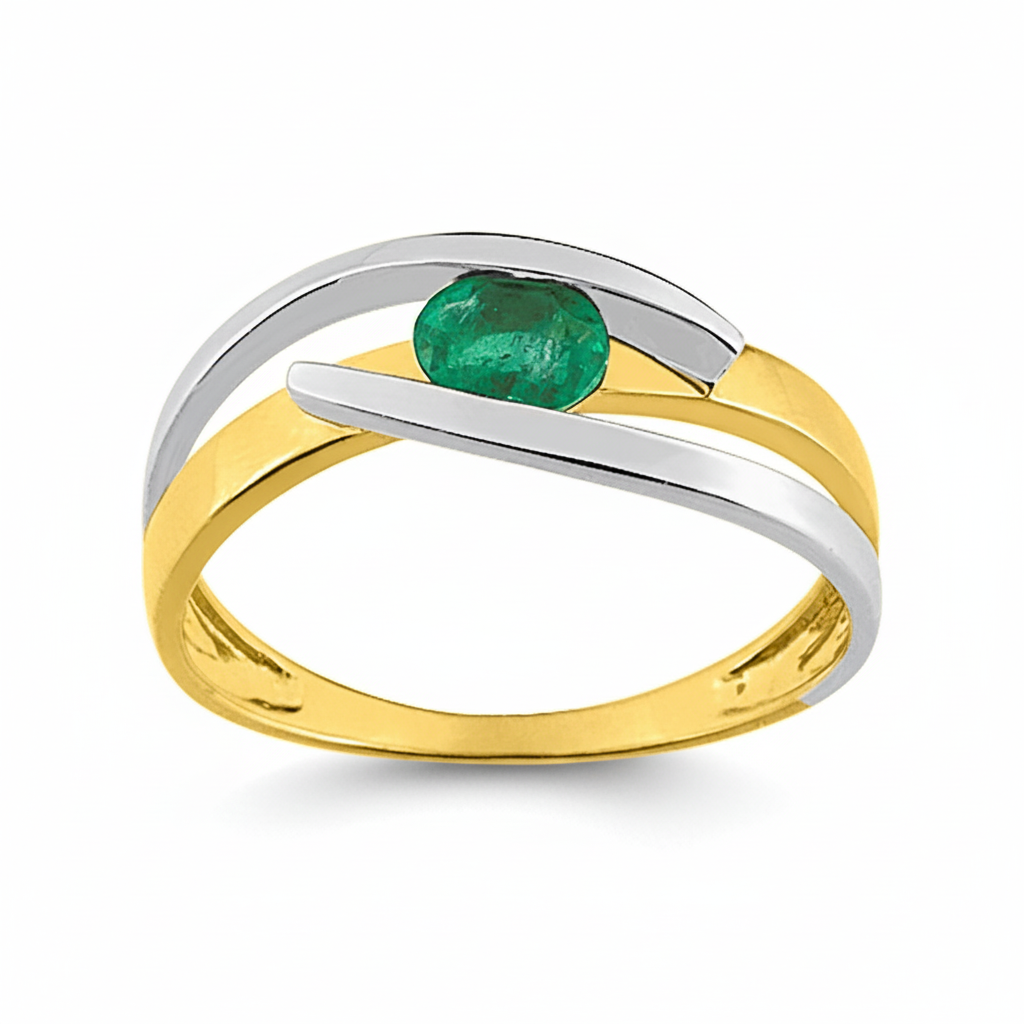 Bague Or 18k Rhodié Emeraude