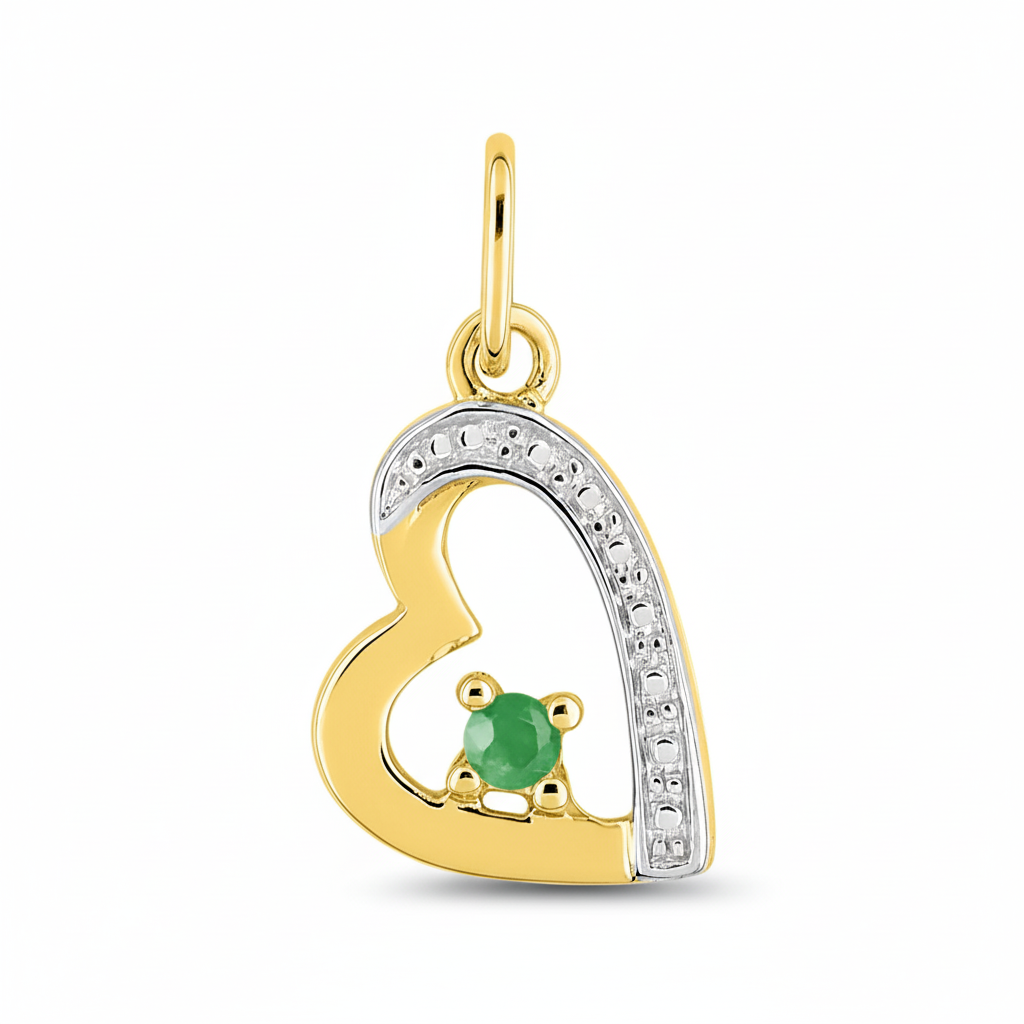 Pendentif Médaille Or 18k Rhodié Emeraude Coeur