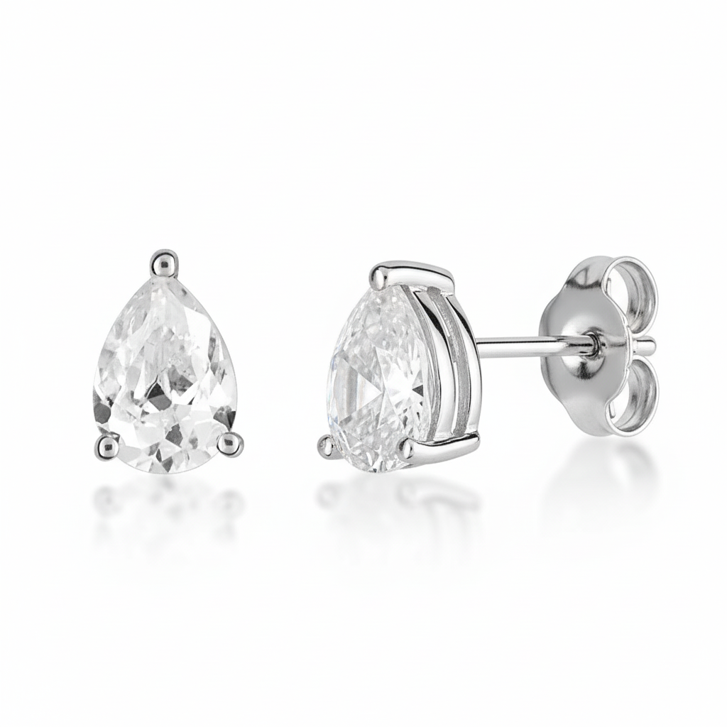 Boucles d'oreilles Clous Argent Rhodié Zirconium - Boucles d'oreilles