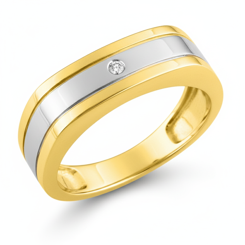 Bague Homme Or Jaune et Blanc 18k Zirconium