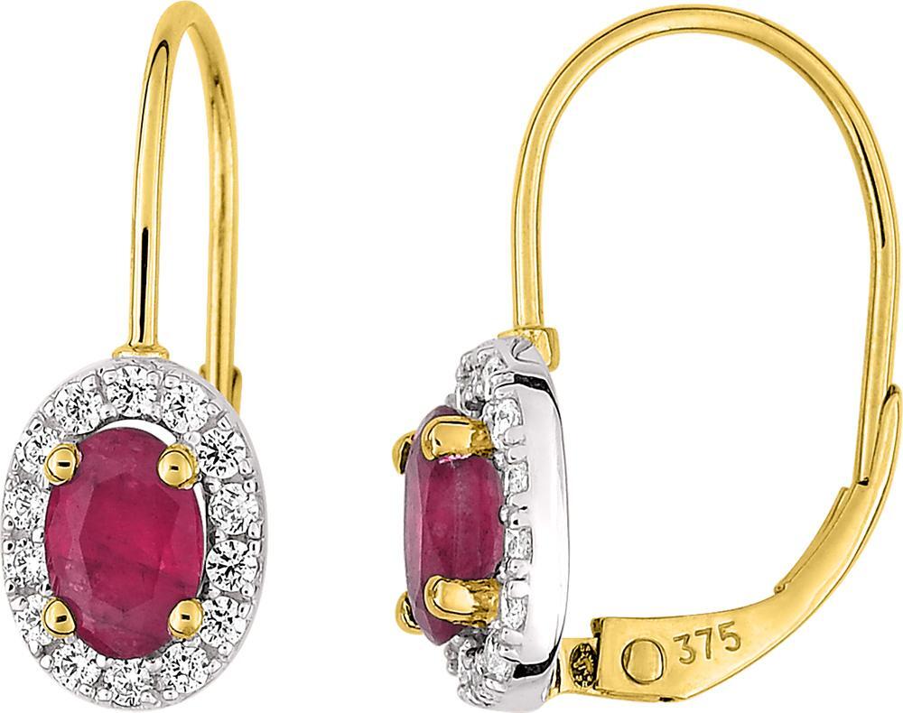 Boucles d'oreilles Dormeuses Or Blanc et Jaune Zirconium Rubis - Boucles d'oreilles