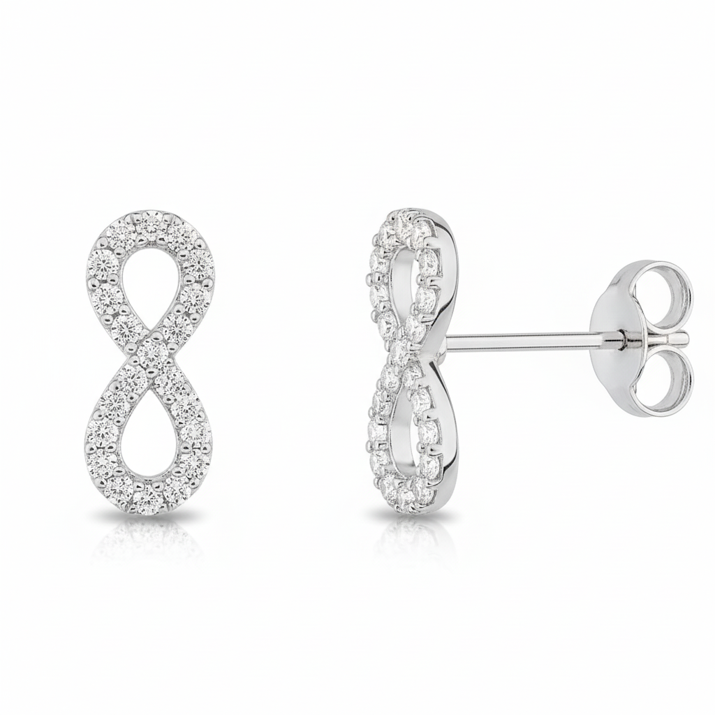 Boucles d'oreilles Clous Or Blanc 18k Zirconium Infini