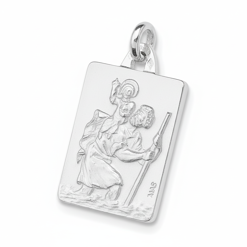 Pendentif Médaille Argent Rhodié Saint Christophe portant Jésus - Pendentif