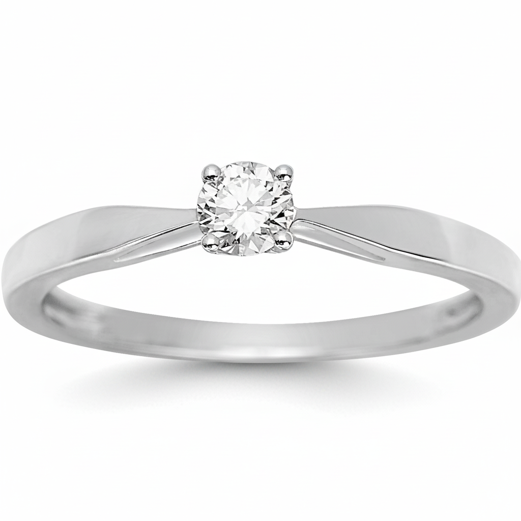 Bague Solitaire Or Blanc 18k Diamant 0.18ct GH SI - Bague