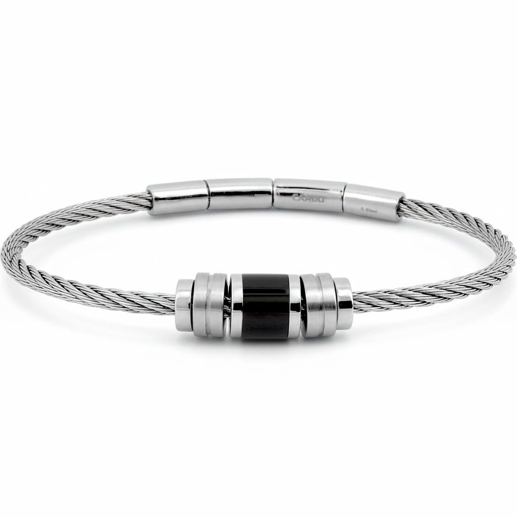 Bracelet Homme Acier Agate Noir - Bracelet en Acier - Bijoux en Vogue