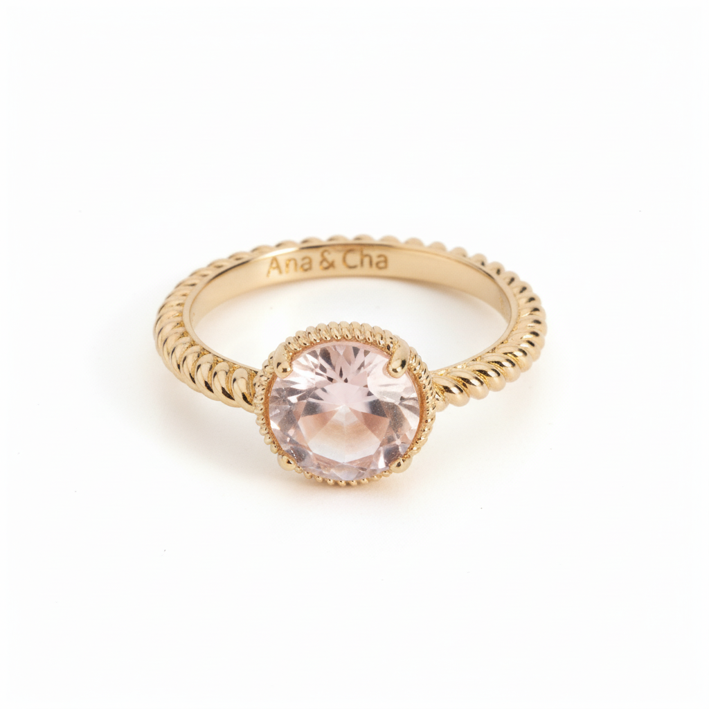 Bague Plaqué Or Quartz Rose