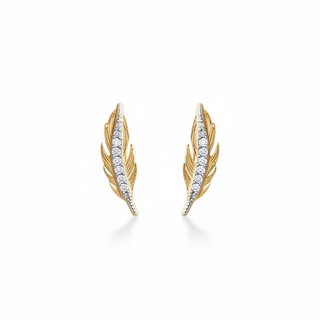 Boucles d'oreilles Plaqué Or Zirconium Plume