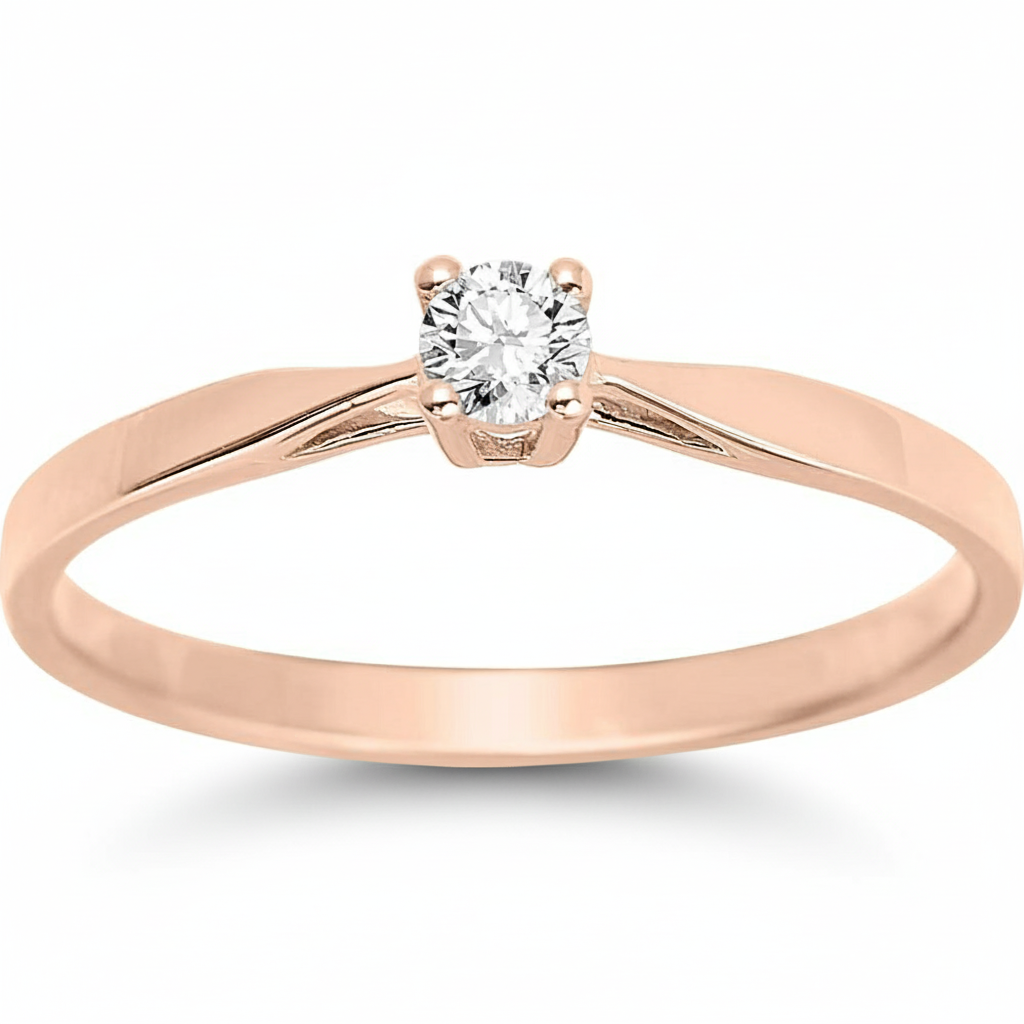 Bague Solitaire Or Rose 18k Diamant 0.1ct GH P1 - Bague