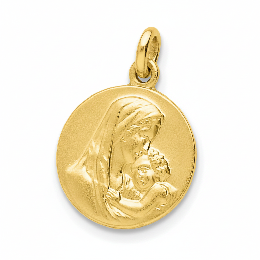 Pendentif Médaille Enfant Or Vierge Marie et Jésus Christ - Pendentif