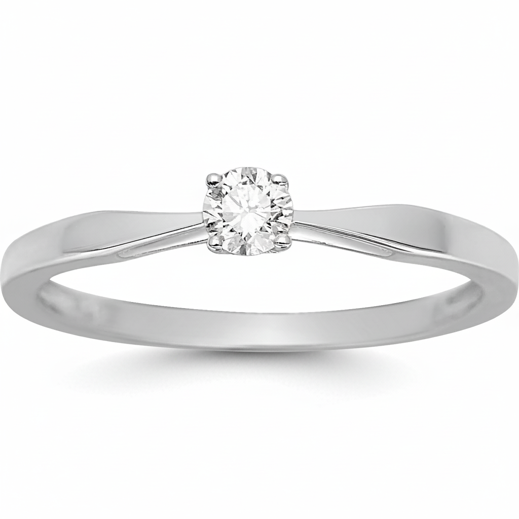 Bague Solitaire Or Blanc 18k Diamant 0.14ct GH P1 - Bague