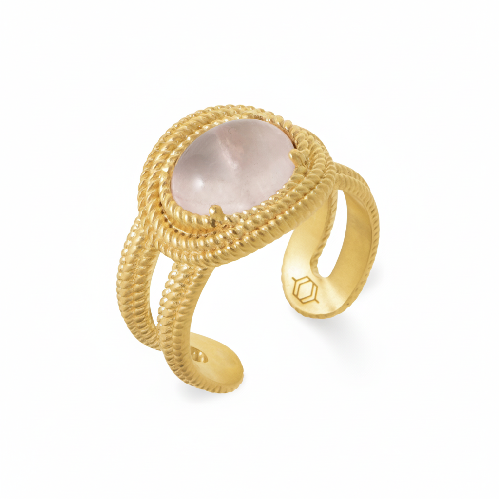 Bague Plaqué Or Quartz Rose