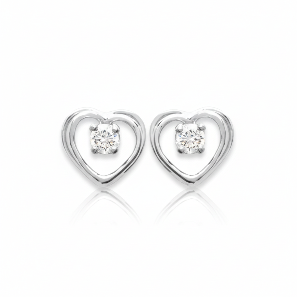 Boucles d'oreilles Clous Argent Rhodié Zirconium Coeurs