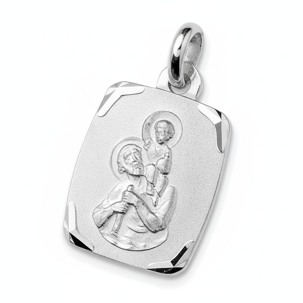 Pendentif Parchemin Argent Rhodié Saint Christophe portant Jésus - Pendentif
