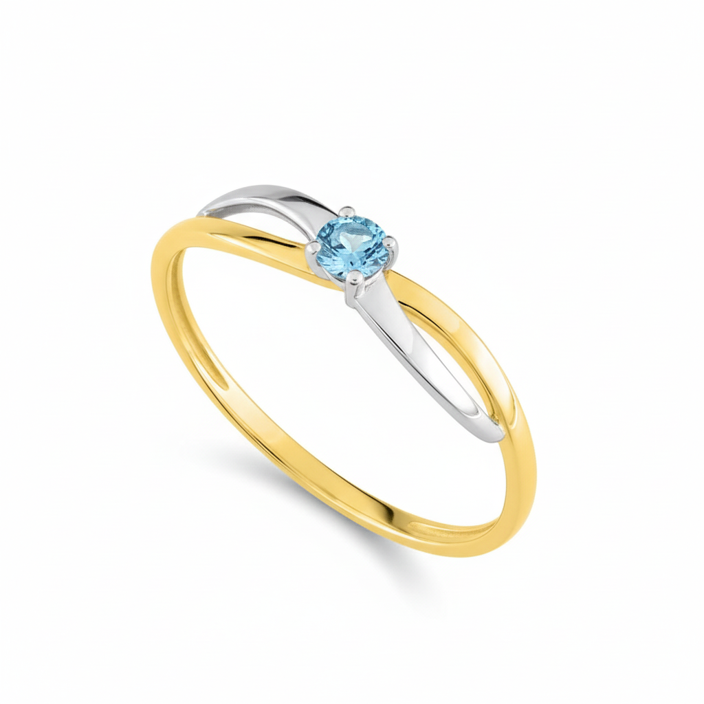 Bague Or Blanc et Jaune 9k Rhodié bleu Topaze