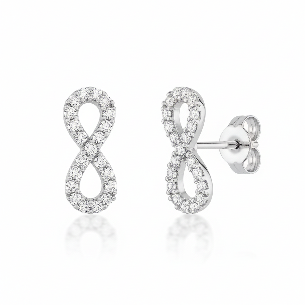 Boucles d'oreilles Clous Or Blanc Zirconium Infini